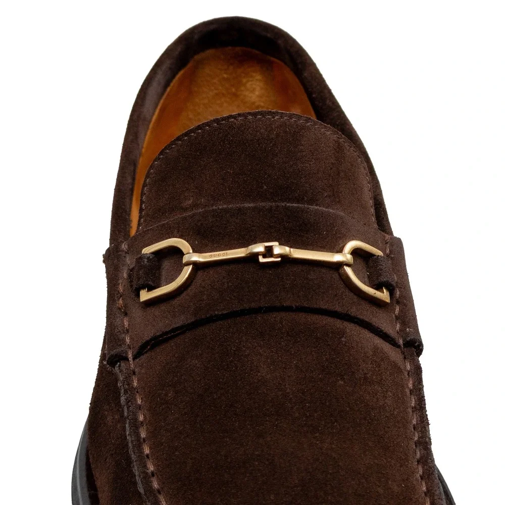 Gucci Mens Dark Brown Suede Horsebit Loafers Lug Sole UK 9 D US 10 D